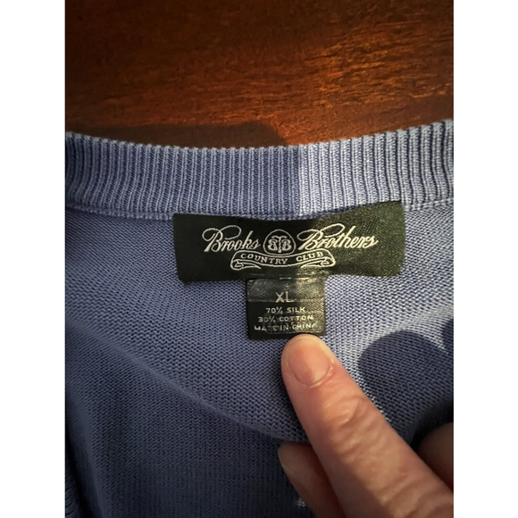 Brooks Brothers Sweater Mens XL Blue Silk Cotton V-Neck Pullover Modern - Picture 3 of 5